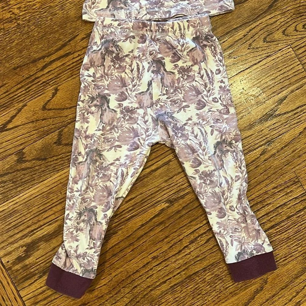 GENTLY USED PURPLE HORSES BURTS BEES BABY PAJAMAS SET  - SIZE 18M ORGANIC COTTON